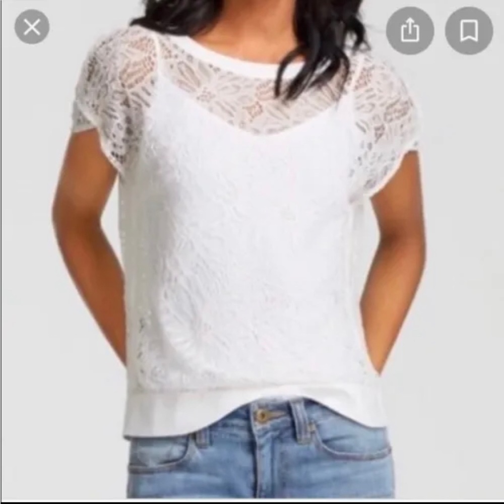 CABI 5342 Sheer White Lace Boxy Top